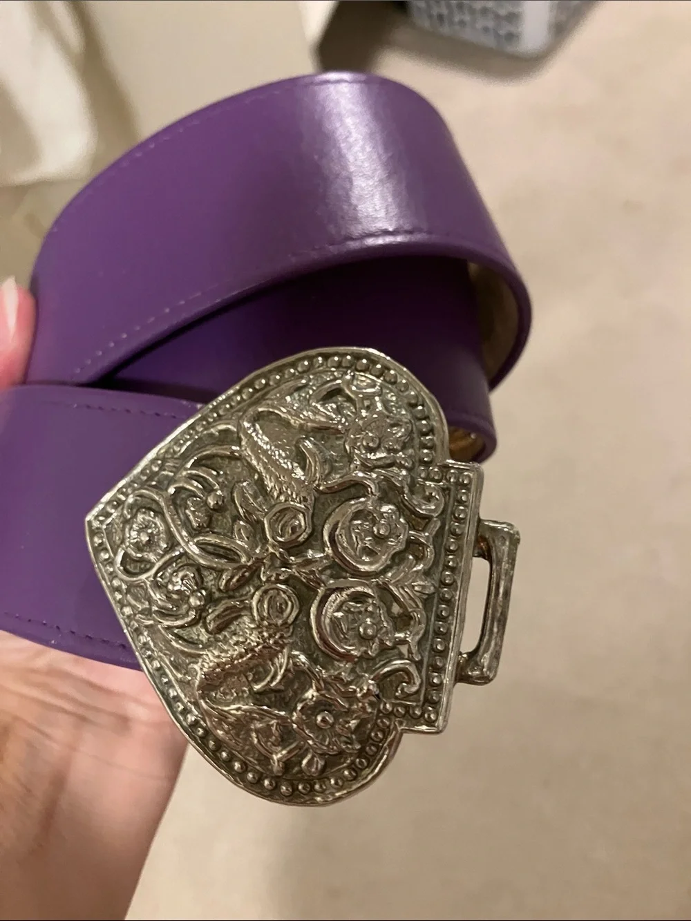 Purple leather Belt with gold slide Buckle